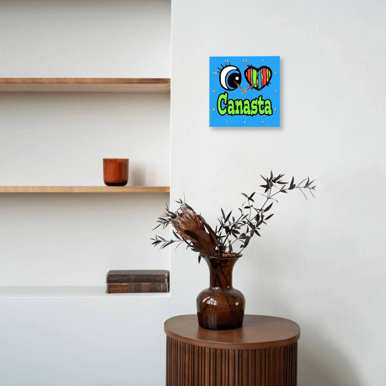 3dRose - Wholesale Wall Clock - 3dRose, Bright Eye Heart I Love Canasta, Wall Clock5