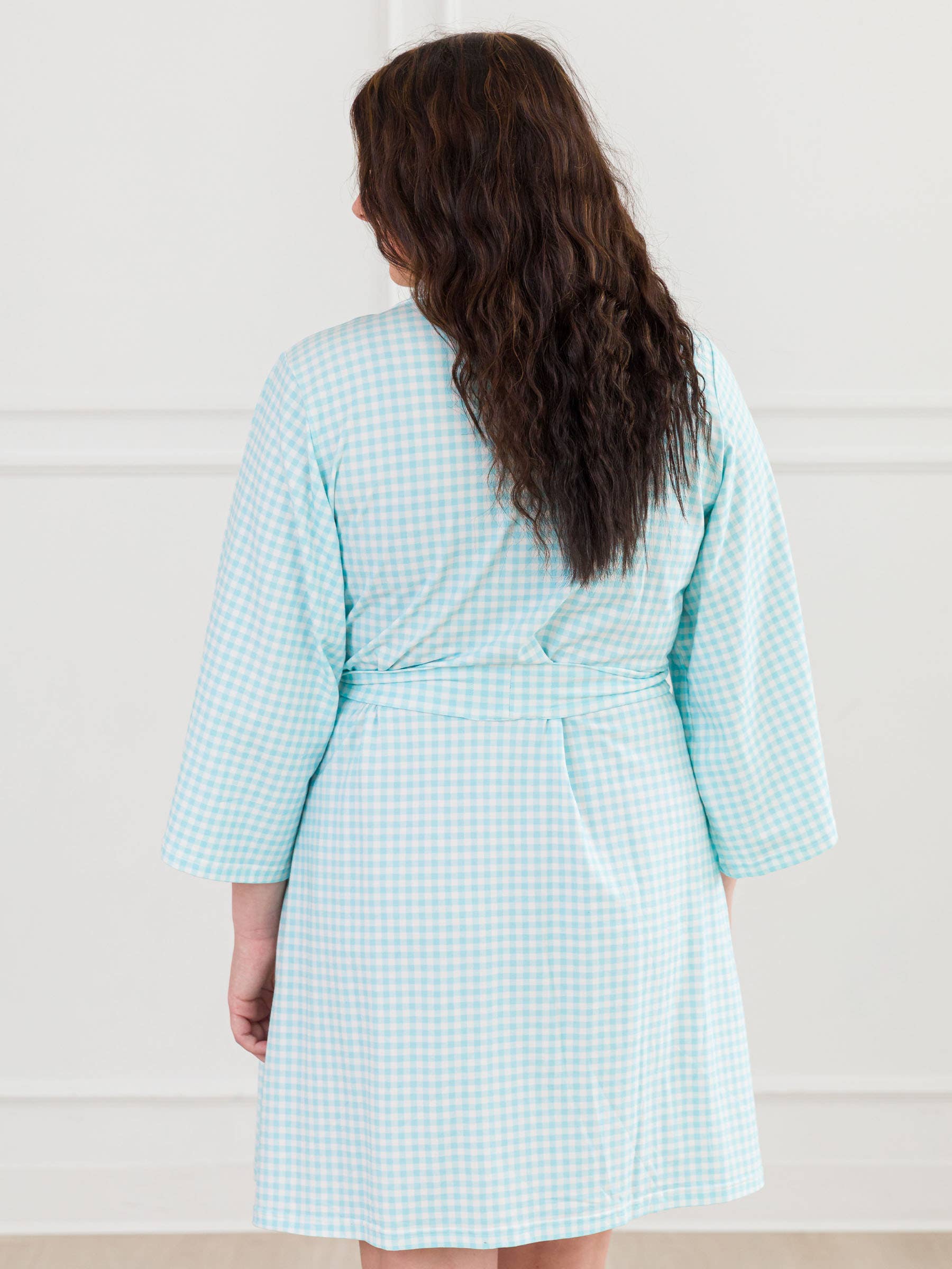 SoftSnooze™ Women's Cotton Modal Blue Breeze Gingham Mommy & Me Maternity Robe for wholesale on Faire1