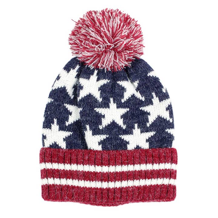 Sensibling Corp. - Wholesale Beanie - Women's - Pom Pom American USA Flag Knit Beanie Hat3