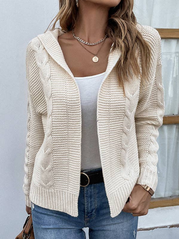 Tops de cardigan com capuz e junta dividida em cores sólidas e mangas compridas por atacado de StyleGalX
