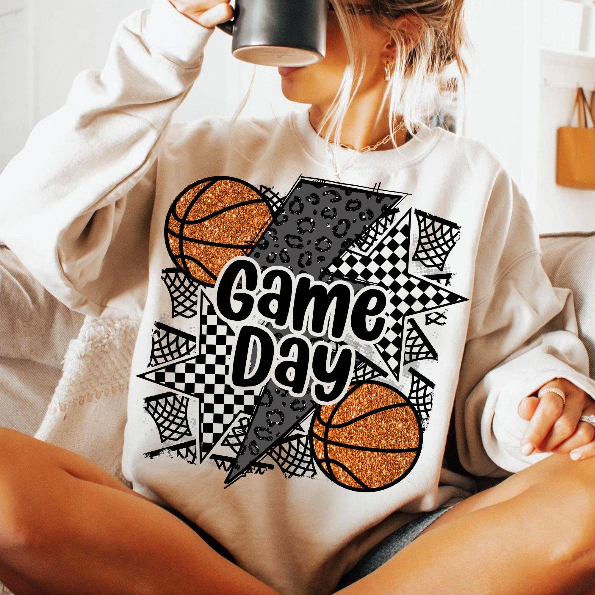 NVC Ecommerce LLC - Wholesale T-Shirt (Graphic) - Women's - Game Day Faux Sparkle Basketball Shirt, Football Season1