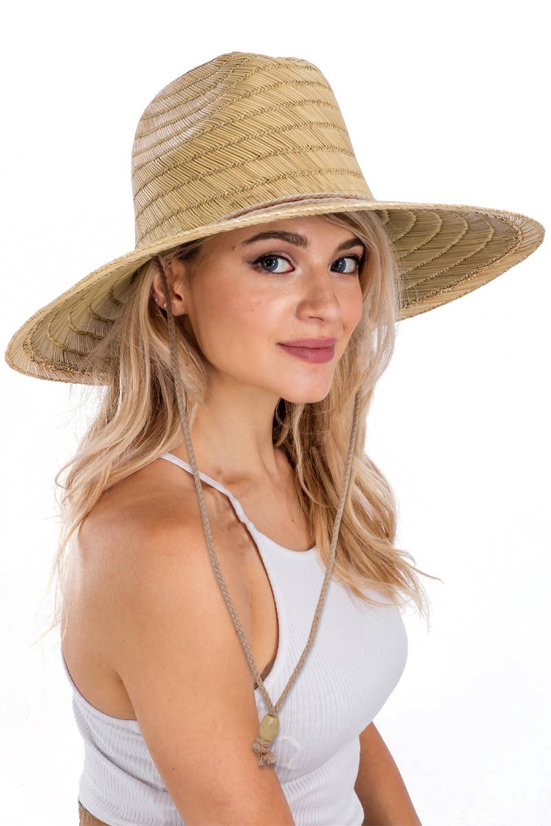 Natural Wide Dome Brim Rush Straw Woven Lifeguard Hat for wholesale on Faire1