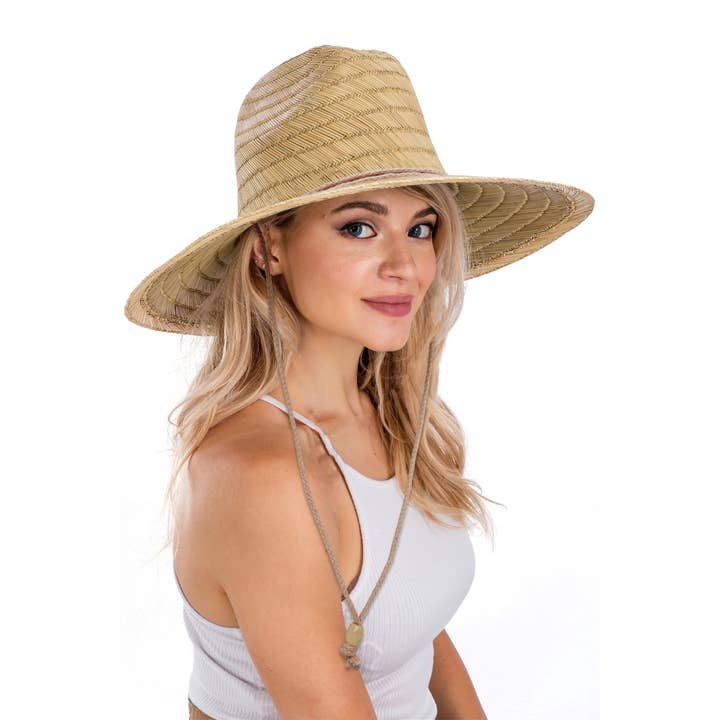 Natural Wide Dome Brim Rush Straw Woven Lifeguard Hat for wholesale on Faire1