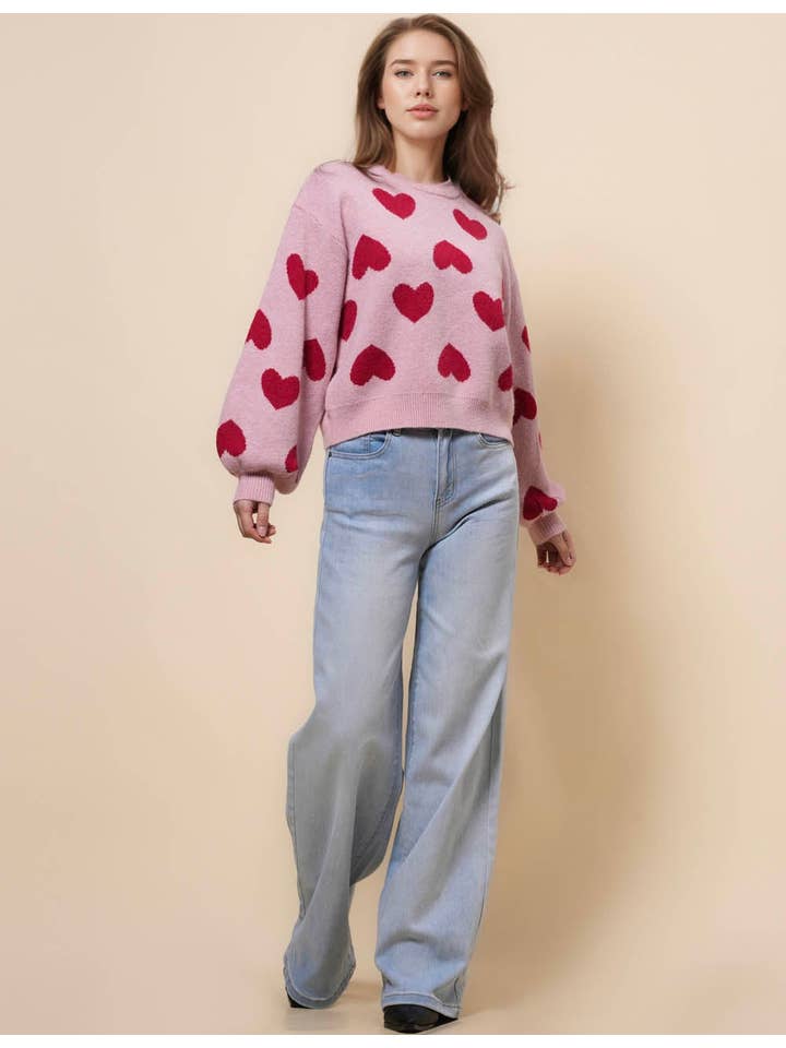 Sweetkama - Vendita all'ingrosso Maglione tricot - Donna - Maglione a blocchi di colore con cuore di San Valentino da donna SKT41108