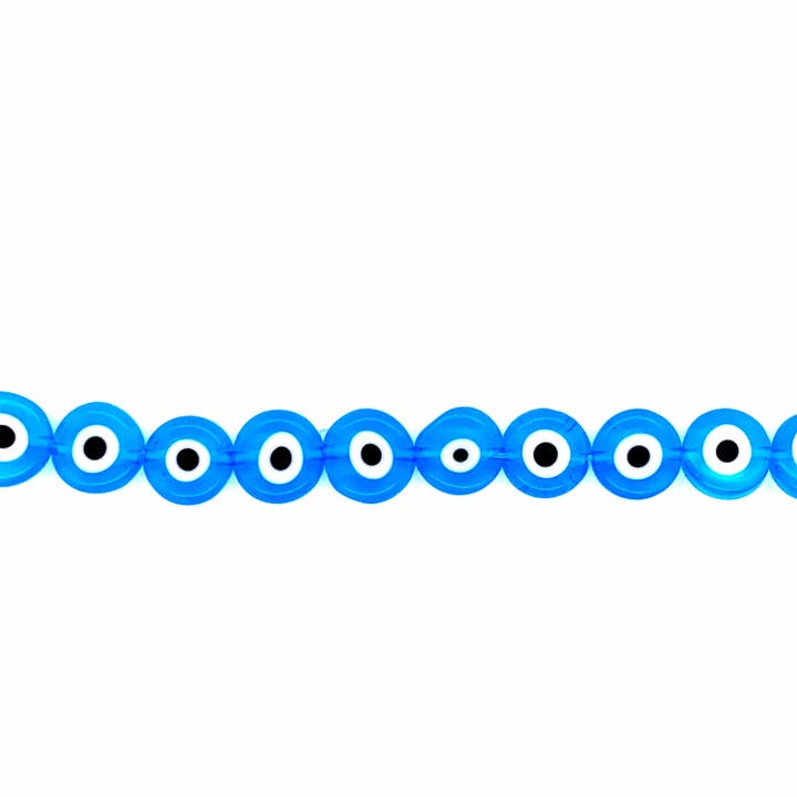 The Bead Bazaar - Wholesale Beads - Evil Eye Flat Beads, Light Blue Evil Eye Beads, Light Blue Lucky Eye Beads, Lampwork Glass, Evil Eye Jewelry, Lampwork Beads, Light Blue3