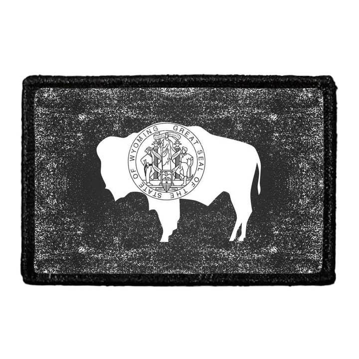 Wyoming State Flag - Black and White - Distressed - Modified - Removable Patch for wholesale by Pull Patch