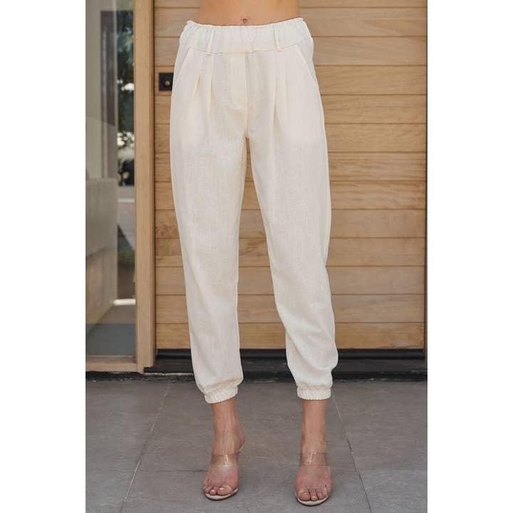 PANTALONI IN LINO A PIEGHE CON FASCIA IN VITA ARRICCIATA/ELASTICA (07810) per la vendita all'ingrosso da parte di VENTI6