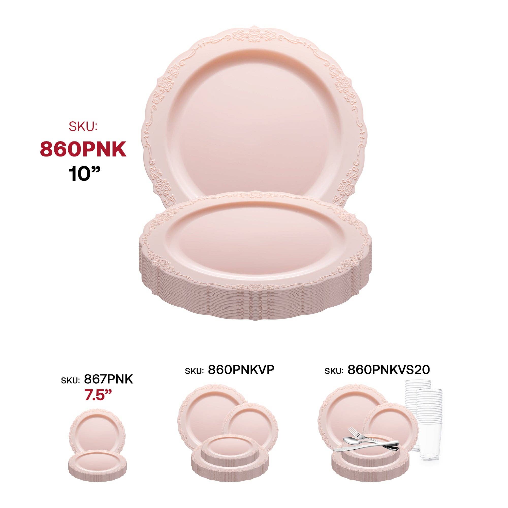 Smarty had a Party – wholesale Engångsplatta – 10" Rosa Vintage Runda Plasttallrikar - 120 st5