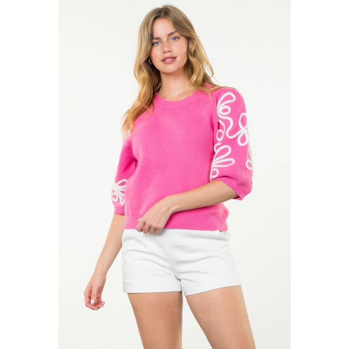 THML - Wholesale T-Shirt - Women's - Short Sleeve Embroidered Detail Knit Top