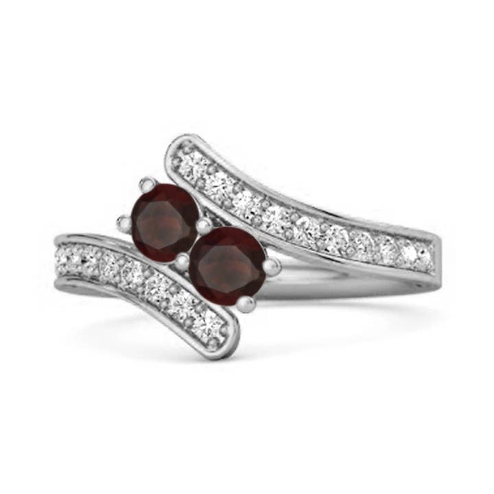 Garnet Round Toi-Et-Moi Double Stone Pavé Bypass Ring - Sterling Silver for wholesale by Star Joya