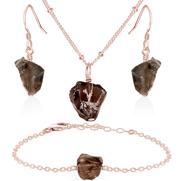 Luna Tide - Wholesale Jewellery set - Raw Smoky Quartz Crystal Jewellery Set9