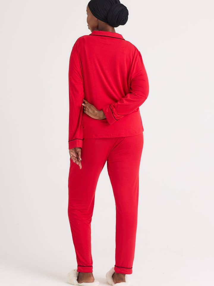 Bamboo Long Pyjama Set in Red for wholesale on Faire2