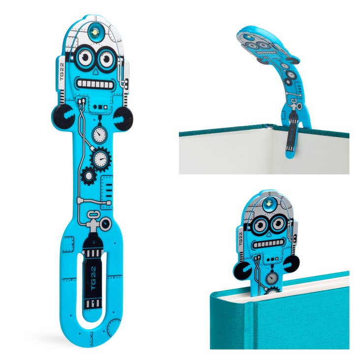 Blue Flexilight Robot BookLight/Bookmark in one for wholesale on Faire2