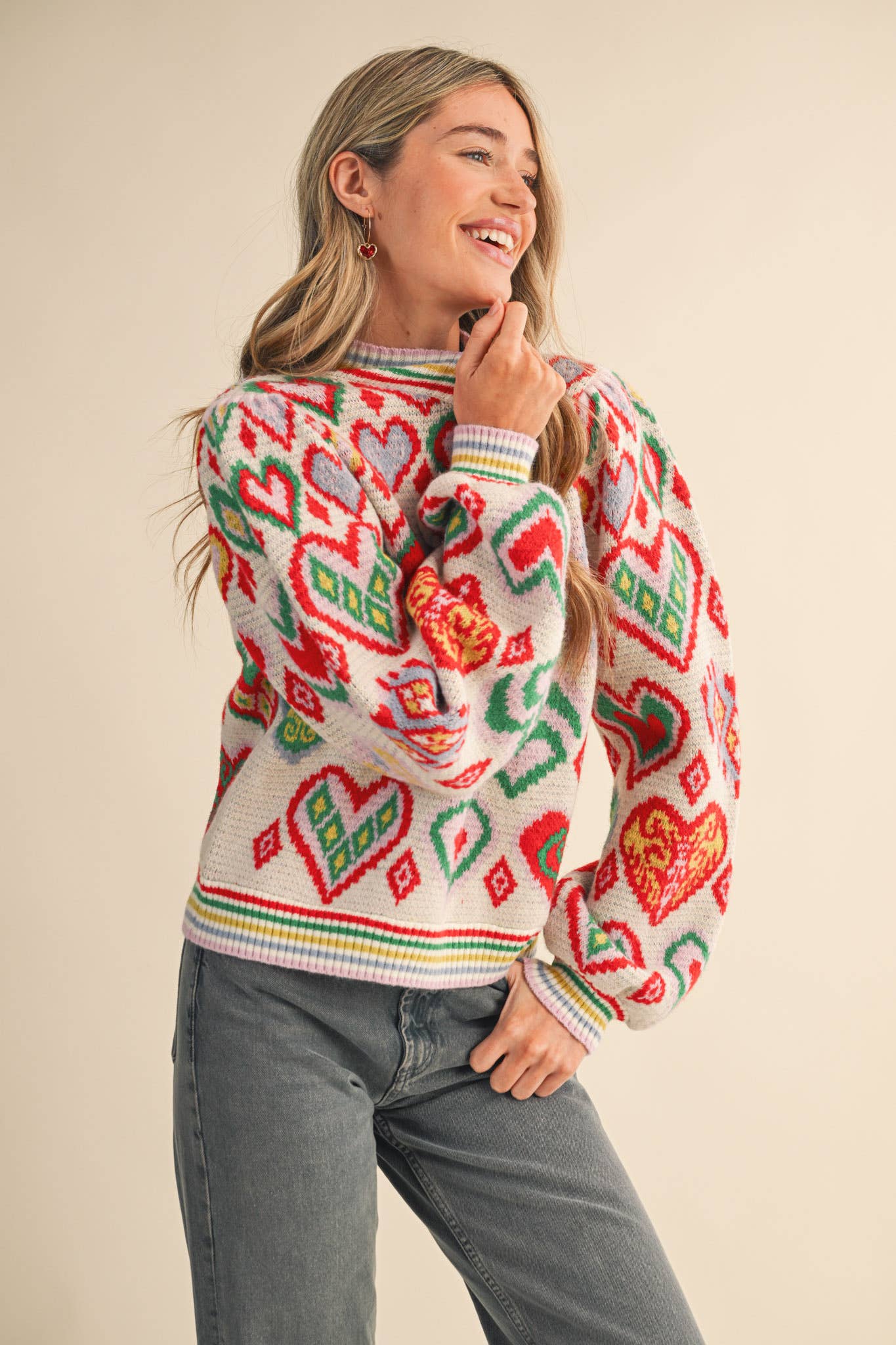 &MERCI - Wholesale Knit Sweater - Women's - HEART PATTERN PULLOVER SWEATER MSW1091341