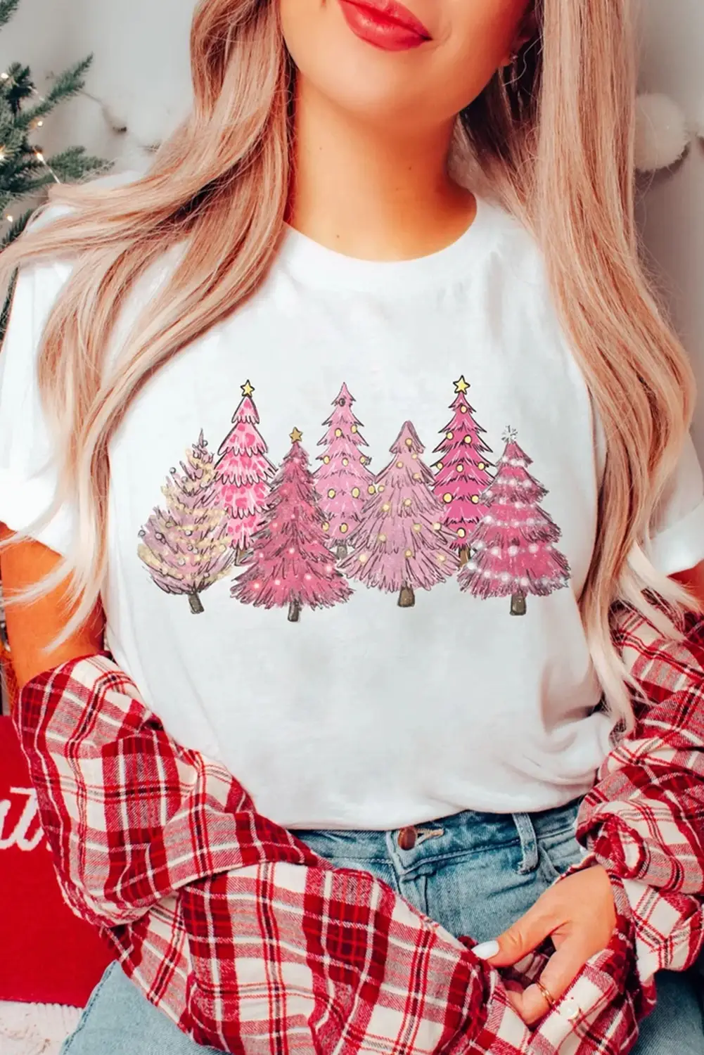 White Lighting Christmas Trees Fashion Graphic Tee for wholesale on Faire0