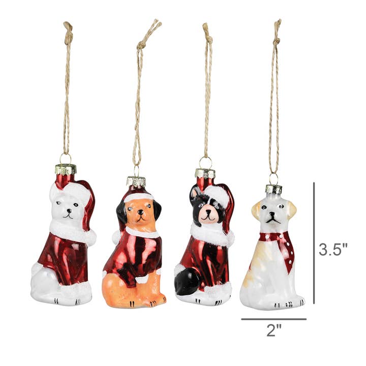 HomArt - Wholesale Ornament Set - Dog Ornaments, Glass - Set of 4. Box: 8.75x4.25x1.75