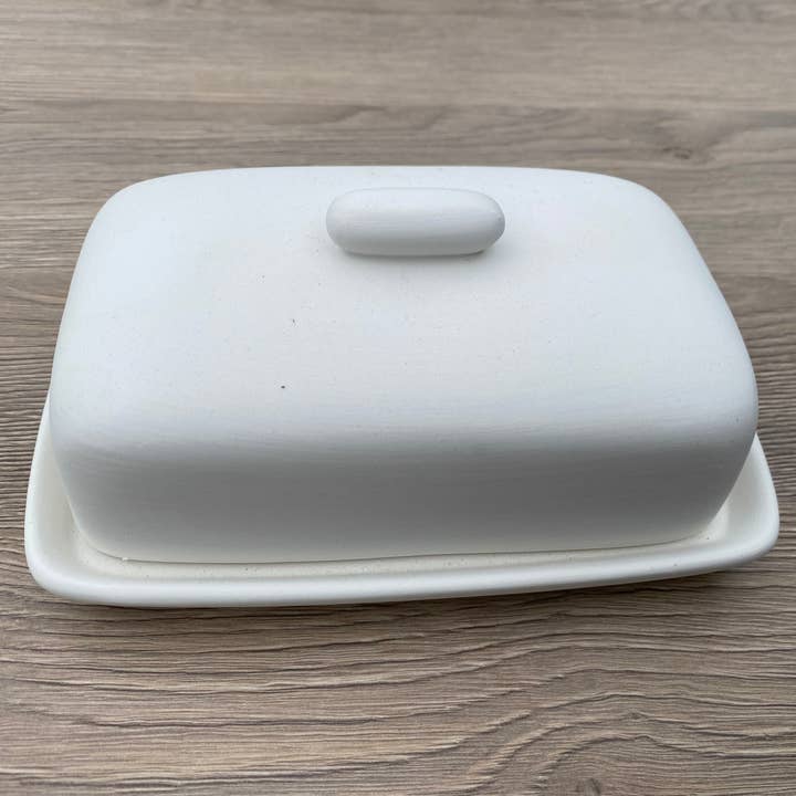 Butter Dish with Red and Pink Stripes for wholesale by Peter Bowen Art