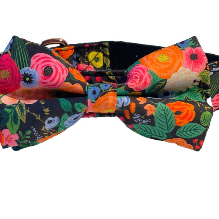 Laurel - Black Floral Flowers Collar and Bow Set for wholesale by Very Vintage Designs