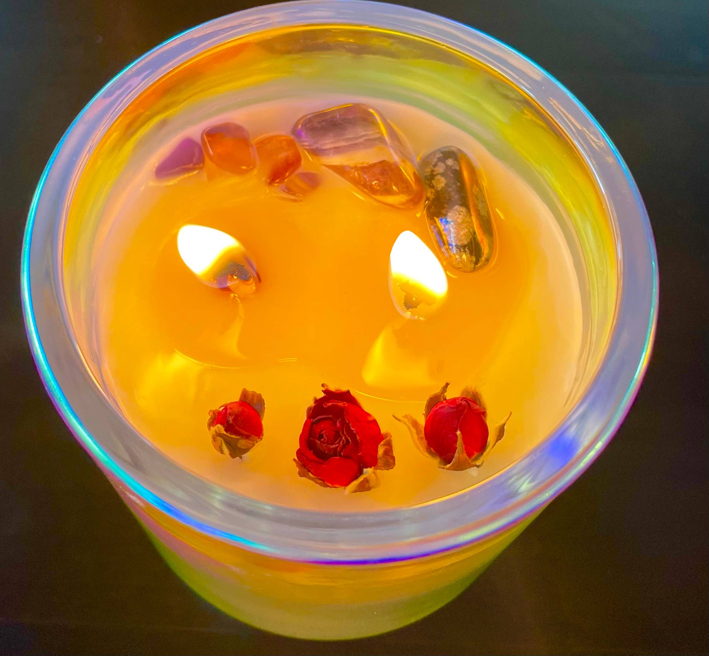 Namaste Home – wholesale Jar/filled candle – White Label Crystal Soy Candle in Iridescent Glass Vessel1