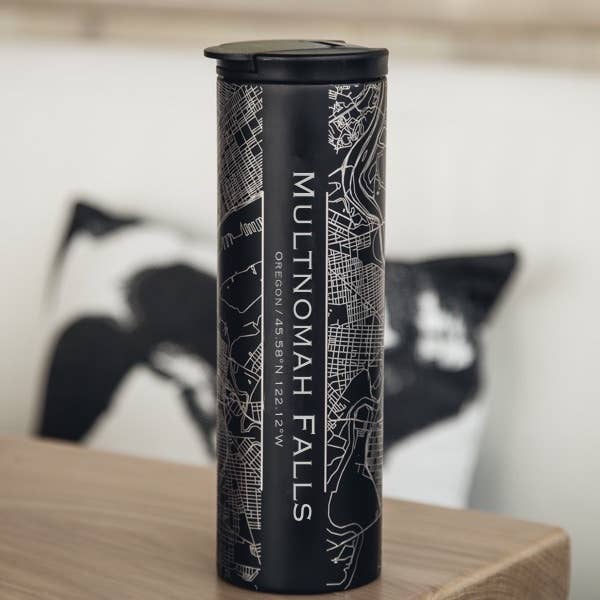 JACE.design - Wholesale Insulated Mug/Tumbler - Multnomah Falls OR Topographic Map Tumbler in Matte Black0