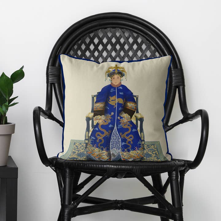 FabFunky Ltd - Vente Coussin décoratif - Coussin d'oreiller Chinoiserie bleu Emperor/Empress 23