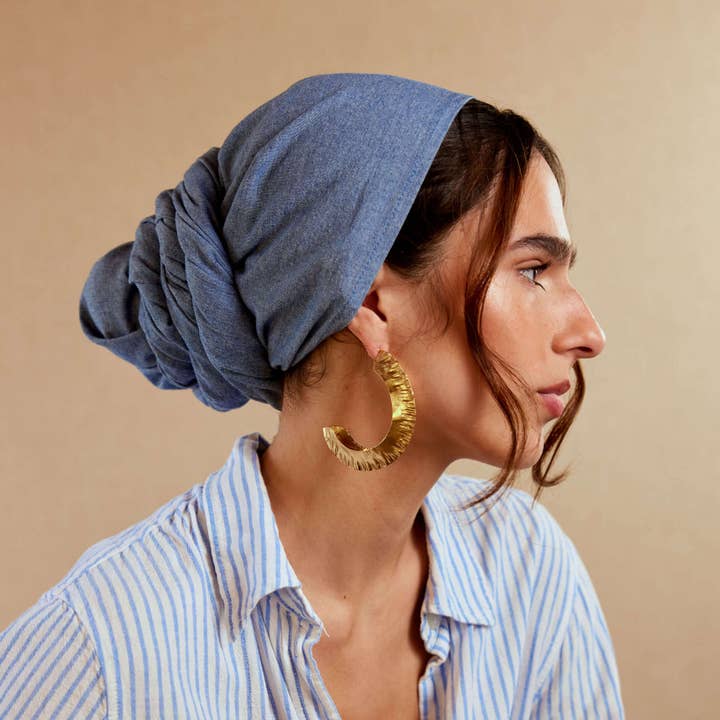 Poze Light Denim Headwrap for wholesale by Fanm Djanm