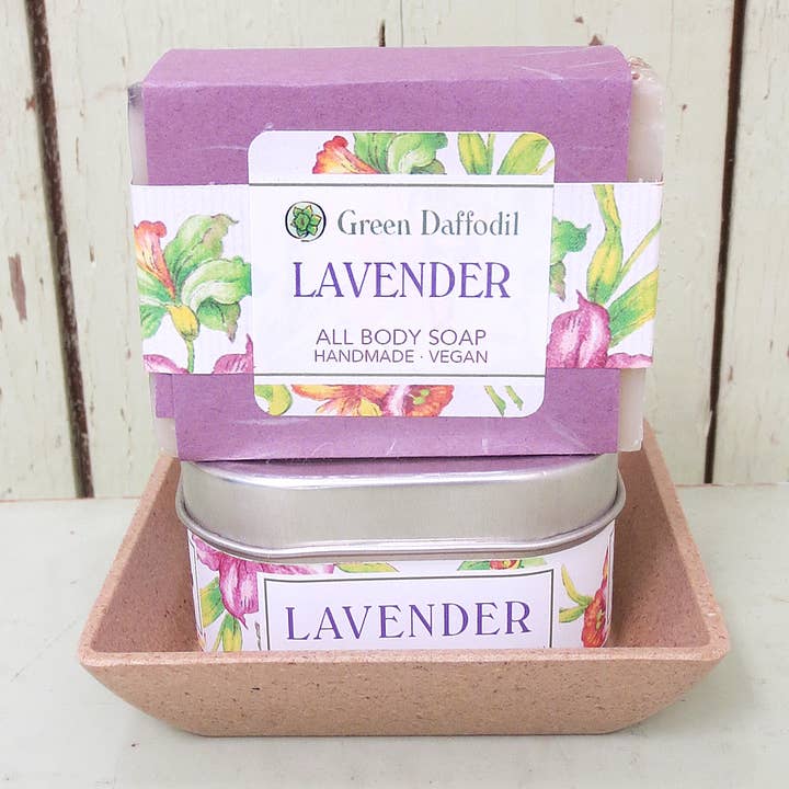 Green Daffodil Bath & Body - Wholesale Bath & Body Set - Lavender Candle & Soap Dish Kit - Gift Set