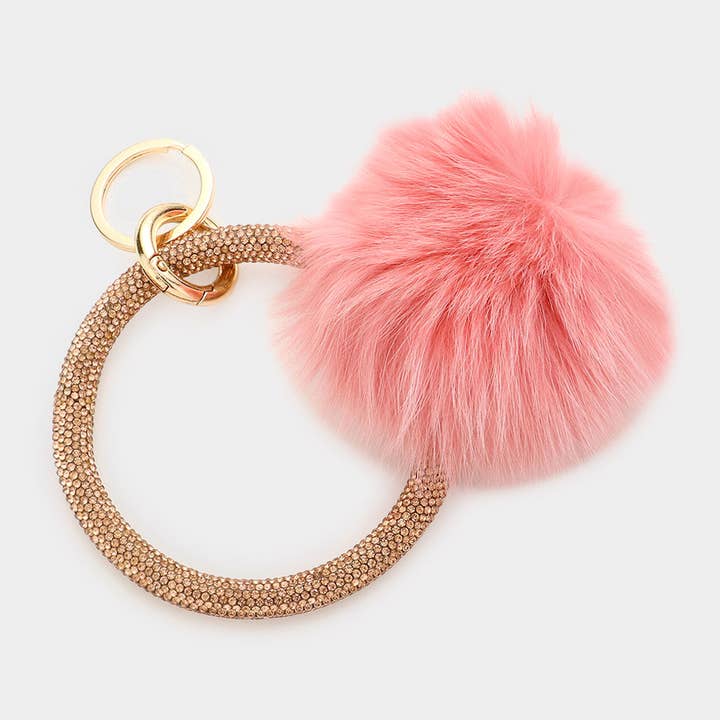 Sensibling Corp. - Wholesale Keychain bracelet - Pom Pom Rhinestone Pave Bangle Keychain / Bracelet
15