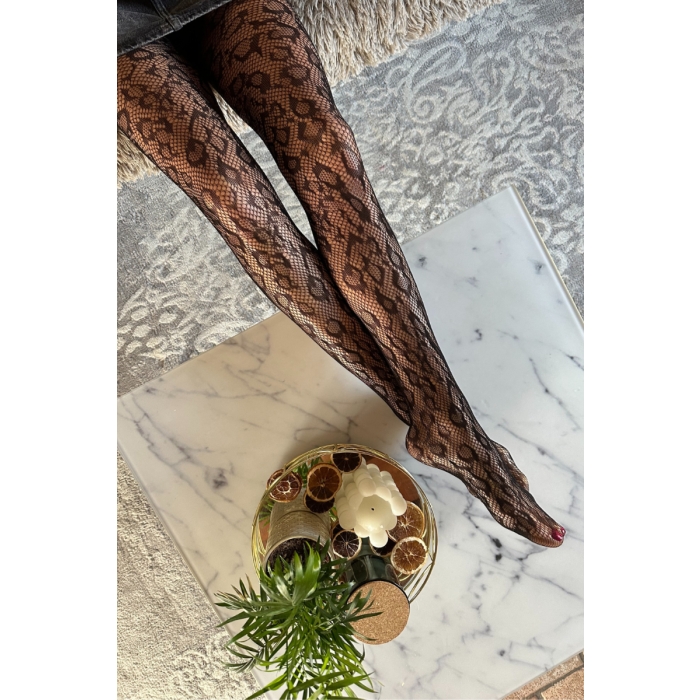 Sokisahtel I BestSockDrawer - Vente Collants – femme - Collant résille noir à imprimé léopard TEMPTATION taille M/L1