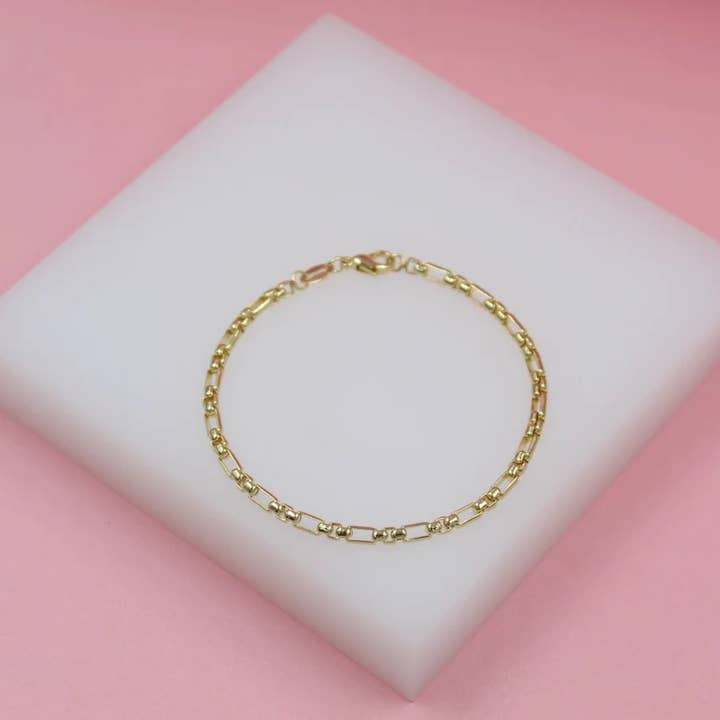 MIA Jewelry - Wholesale Link & Chain Bracelet - 18K Gold Filled Rounded Figaro Inspired Box Bracelet1
