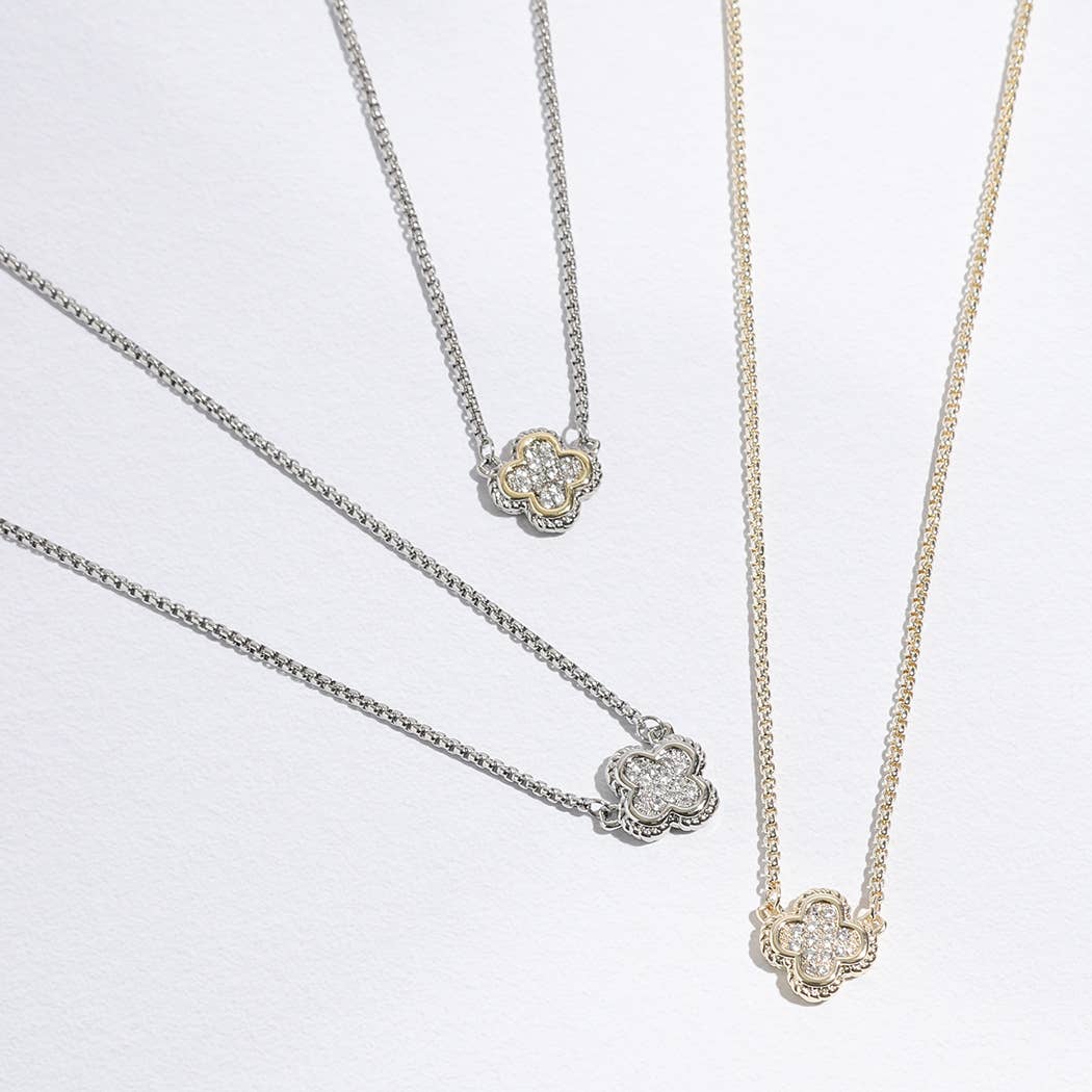 Fashion City - Wholesale Pendant/Charm Necklace - Clover CZ Pave Pendant Chain Necklace2