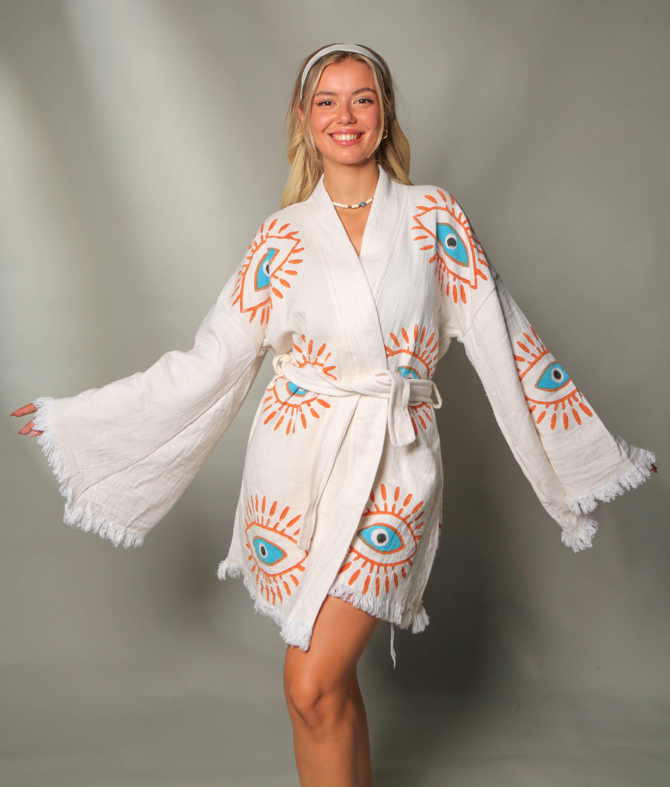 Moa - Vendita all'ingrosso Caftano - Donna - Kaftano kimono lungo con occhio retro malefico0