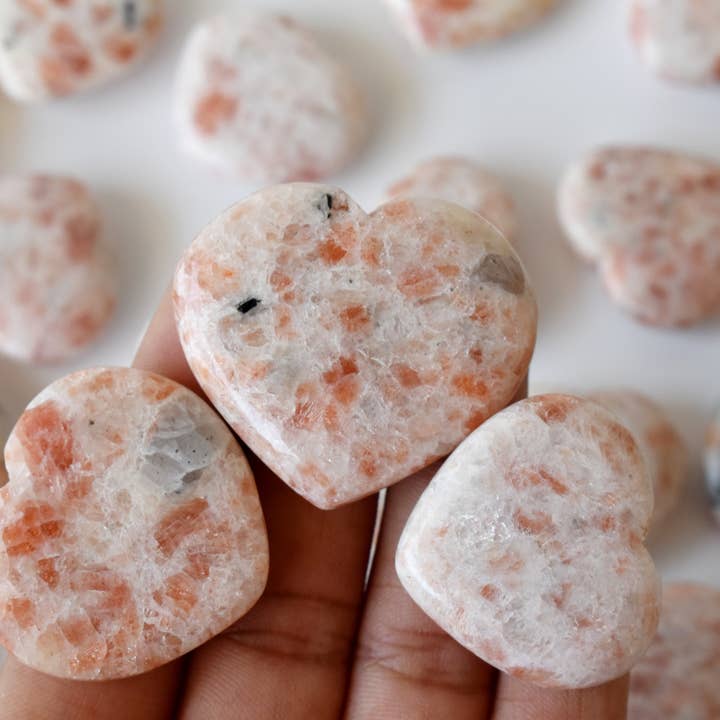 Soothing Crystals - Wholesale Spiritual Stone/Crystal - 1 Inch Sunstone Heart, Puffy Mini Heart Crystals Pendant