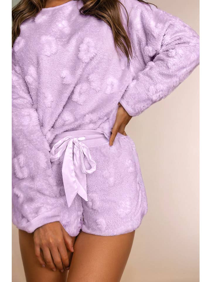 LA Society - Wholesale Lounge Set - Women's - Leopard Textured Fleece Loose Two Piece Lounge Set