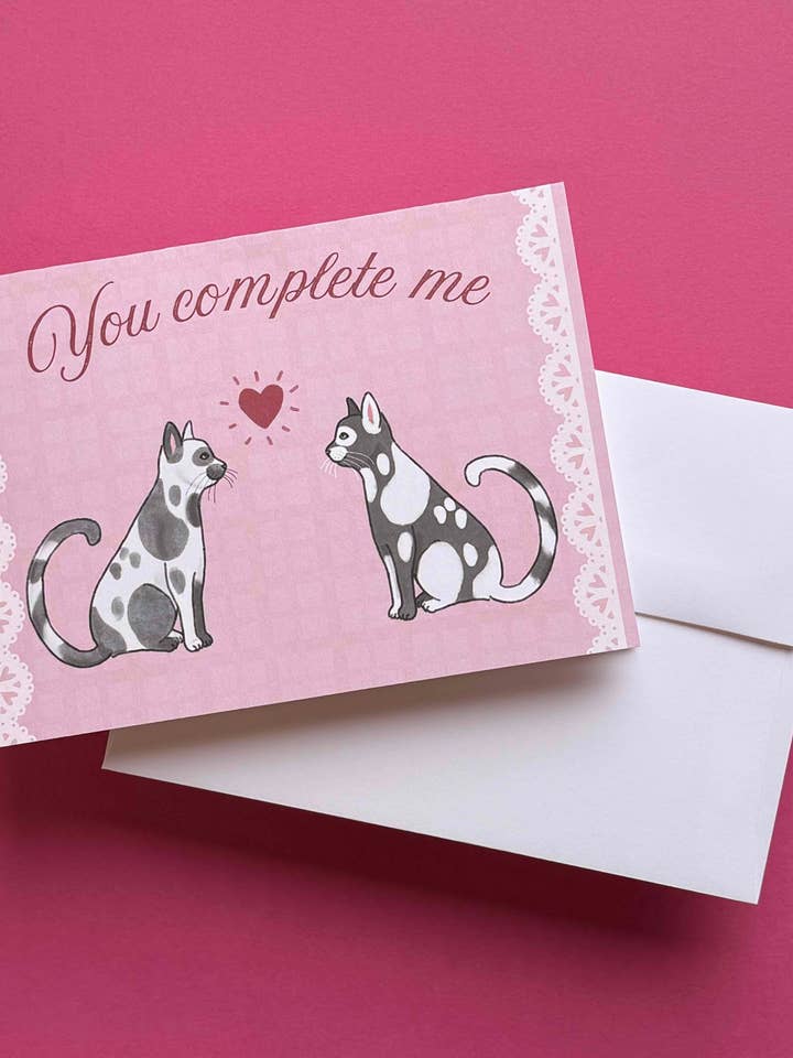"You complete me" cats Valentine's Day card for wholesale by Alexandra Schmeling Fine Art