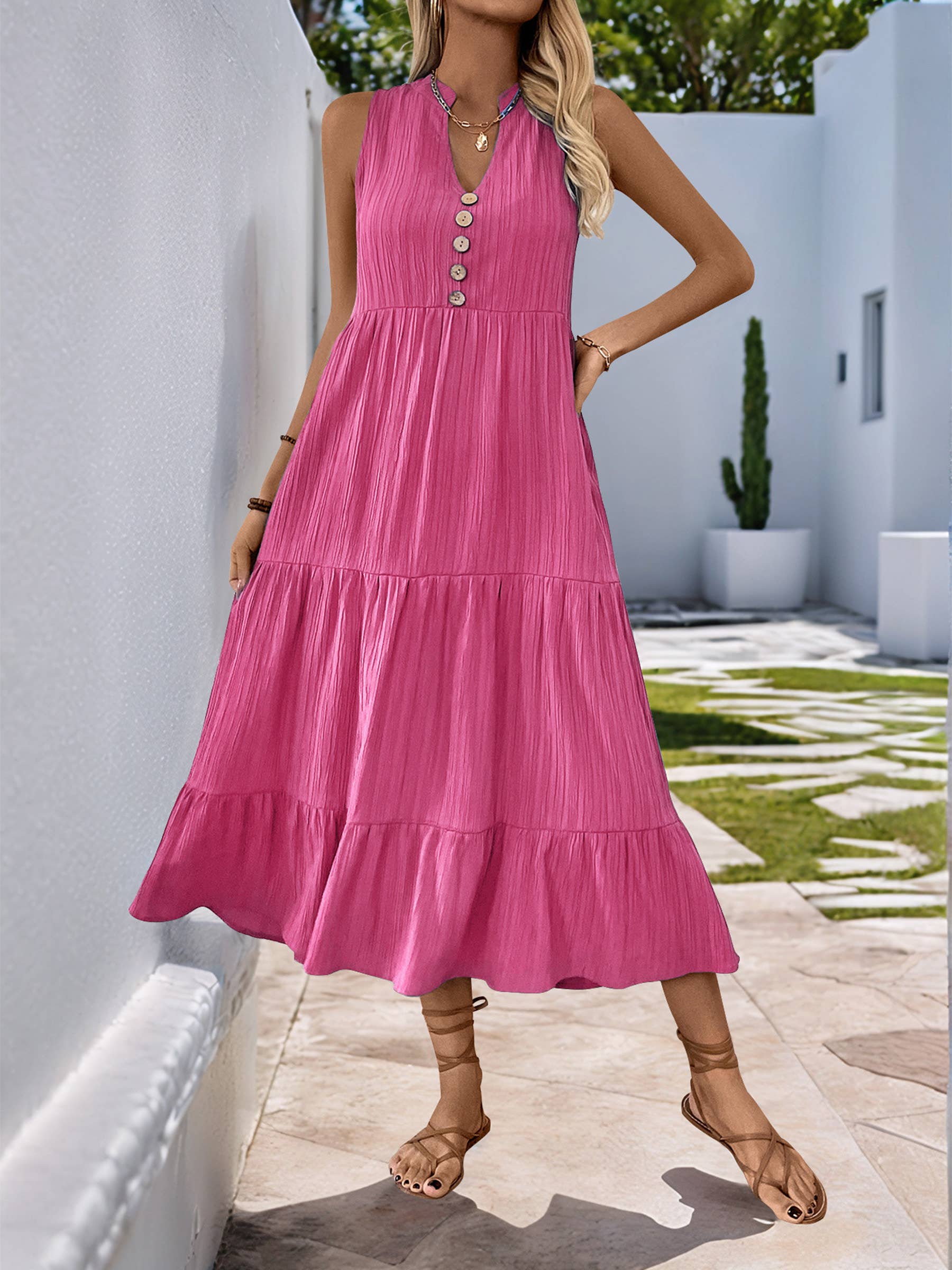 Wholesalesir - Wholesale Dress - Women's - Solid Color V-neck Dress3
