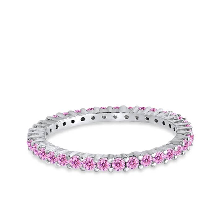 Full Eternity Wedding Band Round Simulated Pink CZ Ring 925 Sterling Silver for wholesale by Blue Apple Imports