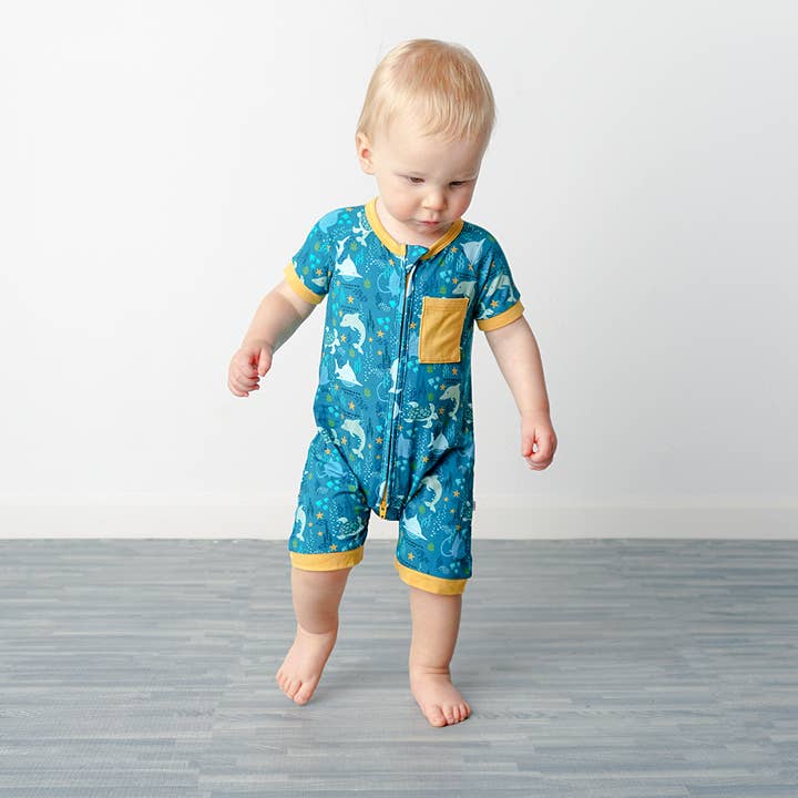 Emerson and Friends - Wholesale Jumpsuit - Baby - Ocean Friends Bamboo Baby Clothes Shortie Romper