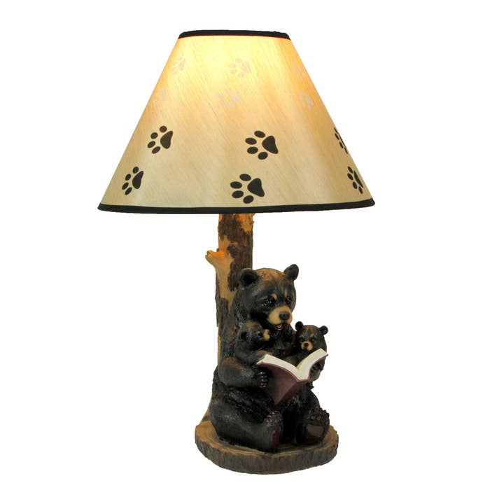 Zeckos - Wholesale Accent/Desk Lamp - Black Bear Reading to Curious Cubs Table Lamp W/ Shade