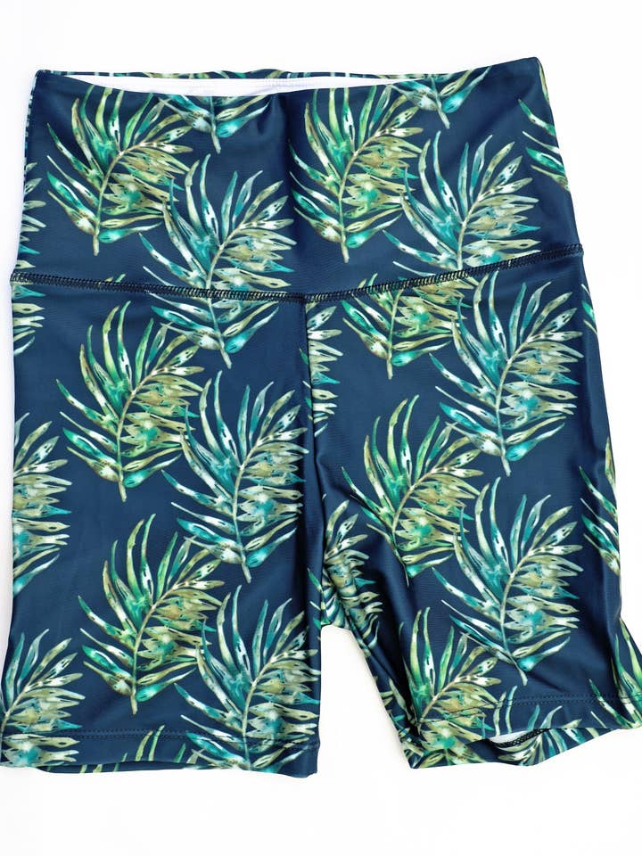 Mid Thigh Bike Shorts High-Waist Legging -Leaf Watercolour for wholesale by Trevena