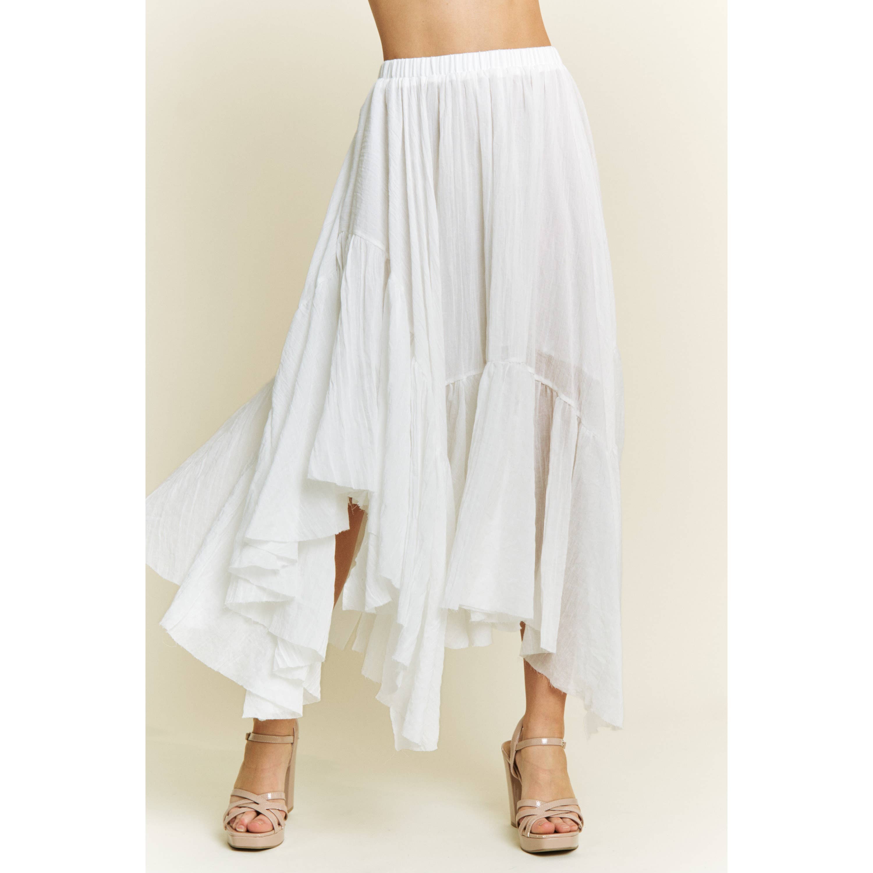 Sweet Generis - Wholesale Skirt - Women's -  Asymmetrical Raw-Edge Ruched Skirt - Charcoal26