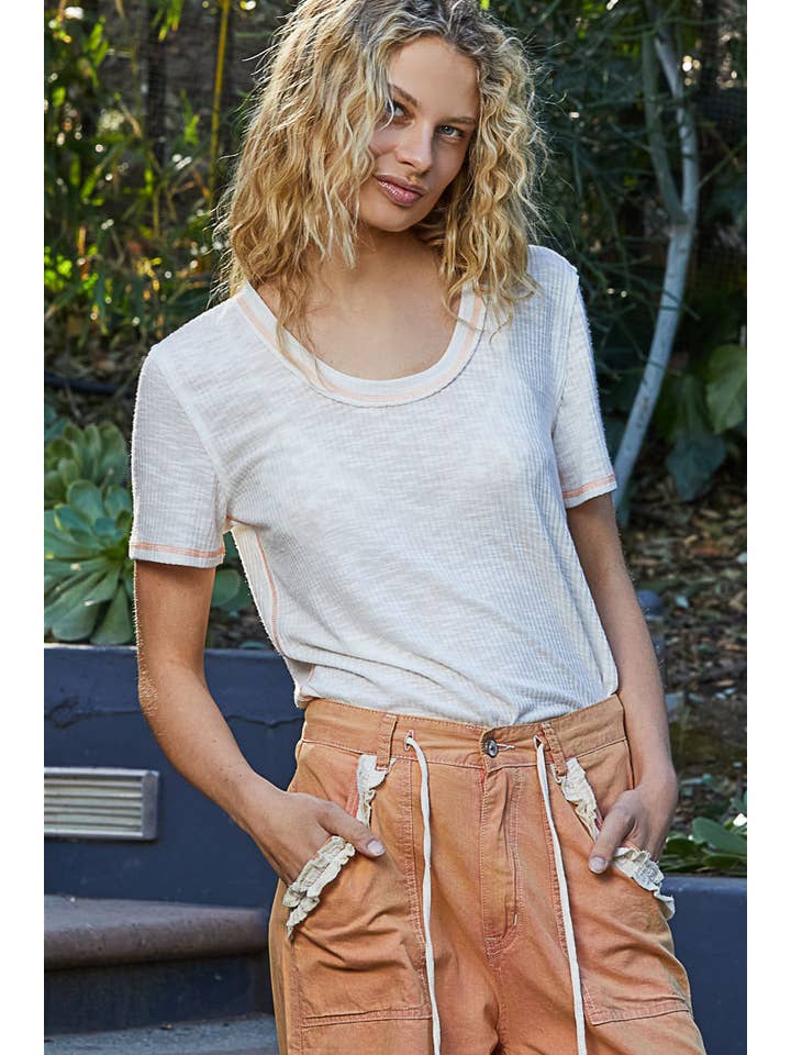 Pol Clothing - Wholesale Knit Top - Women's - Round neck short sleeve solid knit top SALE