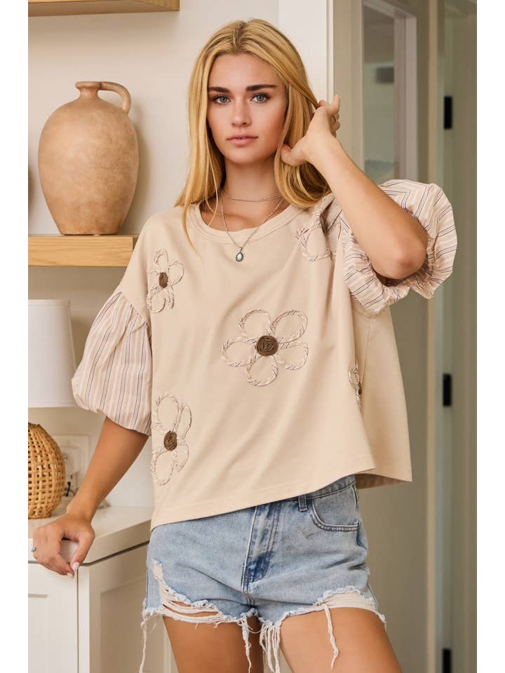Oddi - Wholesale Blouse - Women's - Plus Flower Embroidered French Terry Top