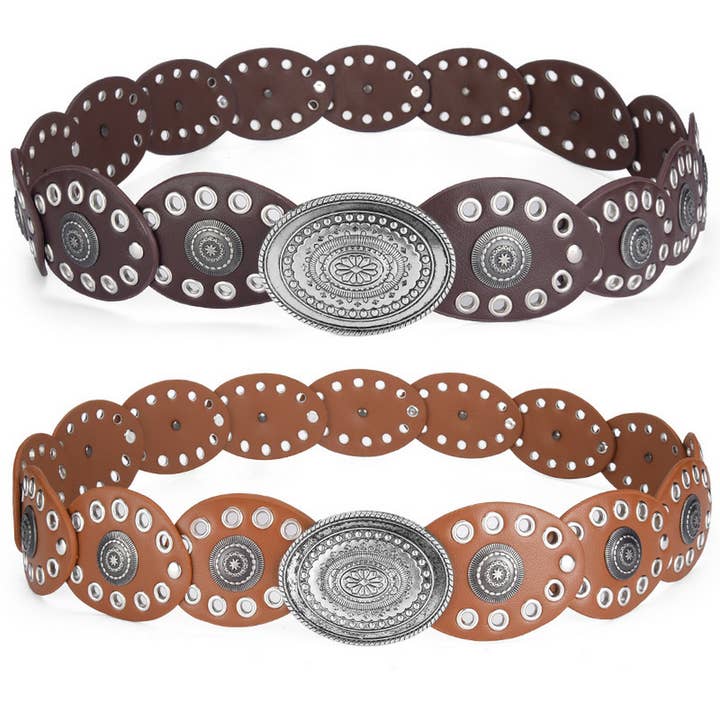 ACCITY - Wholesale Belt - Women's - RIVETED DISC PATCHWORK BELT_CWABE0581