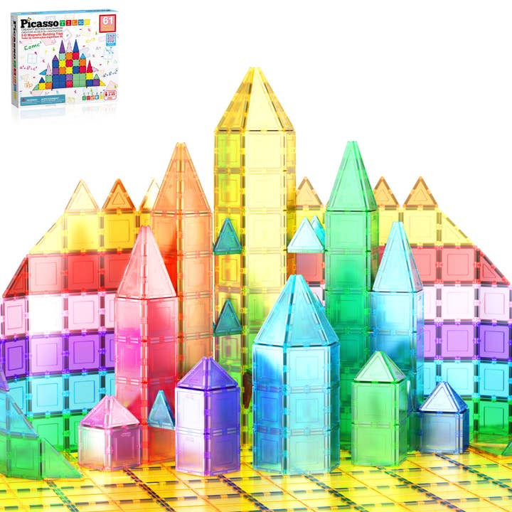 PicassoTiles - Wholesale Building Set - Kids - PicassoTiles 61pc Magnetic Tile Building Set0