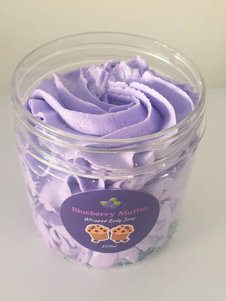 Blueberry Muffin Whipped Body Soap in jar 250ml for wholesale by Bubbles Bathbombs and Body Treats