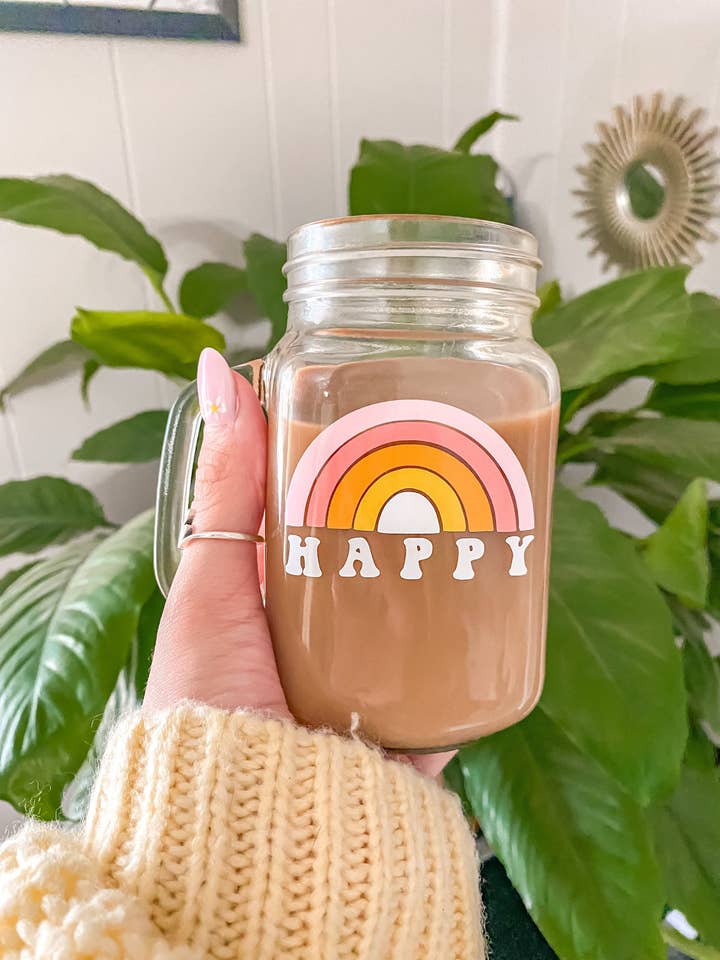 Happy Boho Rainbow Jar Mug for wholesale by Lovely JEN's Designs