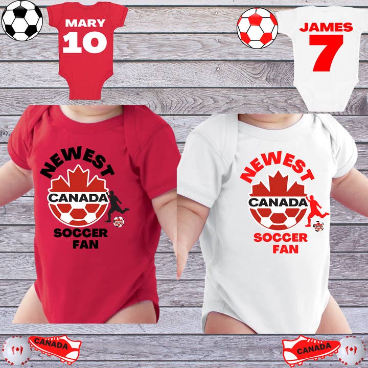 Canada Newest Soccer Fan Baby Onesie Personalize/Souvenir for wholesale by Worldwide Souvenir Mart