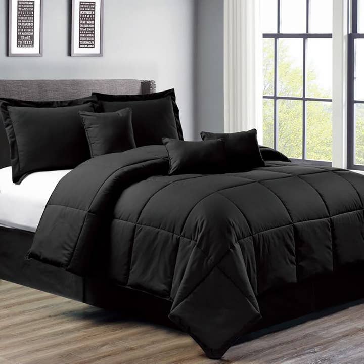 Set di biancheria da letto Black Down Alternative Soft Comforter, 7 pezzi per la vendita all'ingrosso da parte di home mart goods