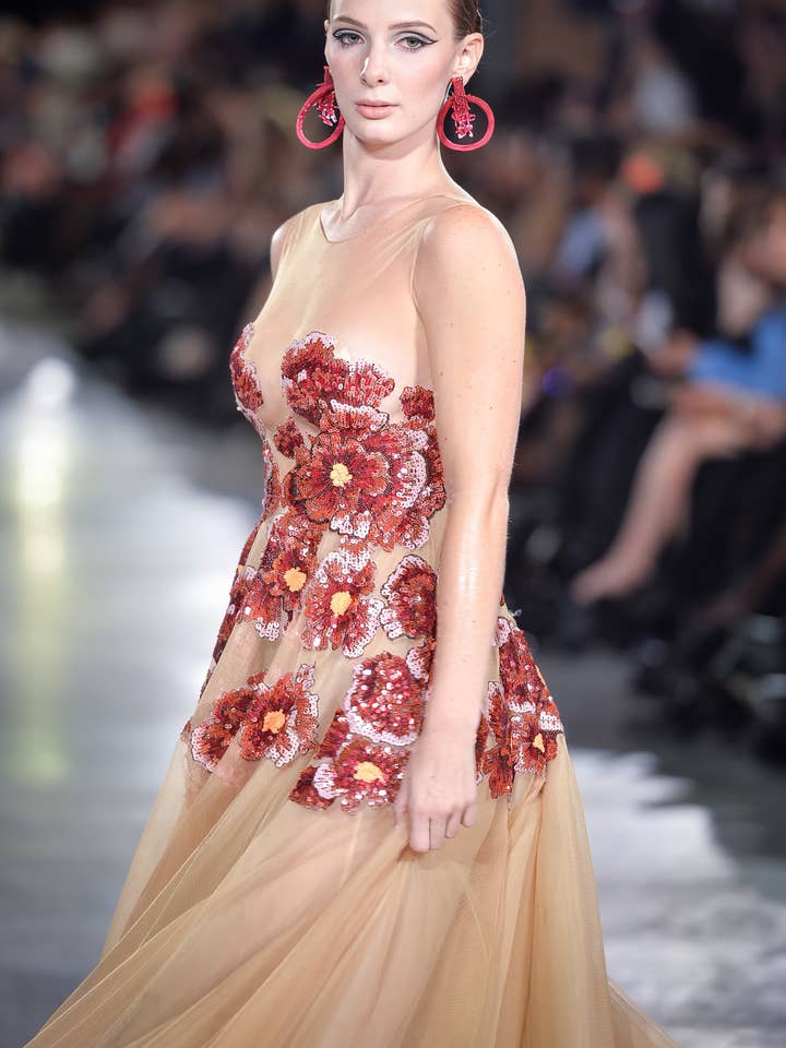 Sottilie - Midi-jurk met bloemen paillettenapplicatie voor wholesale door NARCES